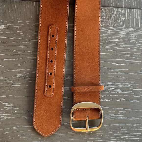 Ann Taylor Brown Suede Leather WIDE Belt Gold-Tone Buckle Women’s Size XS/S NWT - Picture 2 of 12